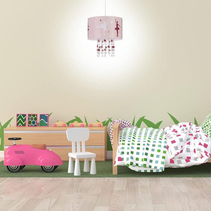 Дитяча підвісна лампа для дівчаток Relaxdays з балериною, рожевий світильник у дитячу кімнату зі зірками, 30x30x140 см