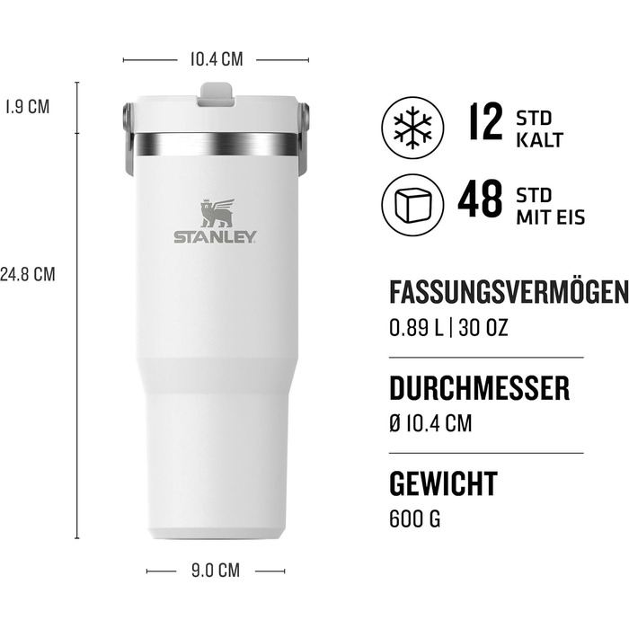 Термос-кружка Stanley Flip Straw 0.89 л з трубочкою, спортивна пляшка, BPA Free, тримає холод 12+ годин, підходить для миття в посудомийній машині, Frost