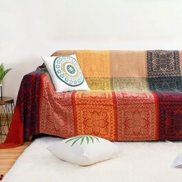 Плед-покривало Boho Hippie з жакардової шенілі, двосторонній, червоний/синій, для дивана, крісла, меблів, 250x224 см