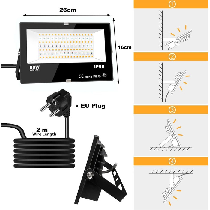 iLC RGB LED прожектор 80 Вт, 16 млн кольорів, таймер, тепле біле світло 2700K, IP66, для вулиці та приміщень, 2 шт.