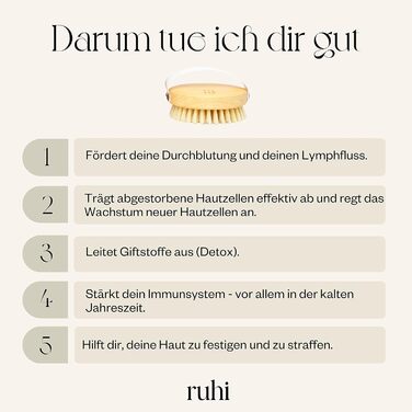 Кругла щітка для тіла RUHI з натуральної щетини, FSC бук, для сухого масажу та лімфодренажу, виготовлена в Німеччині, без пластику