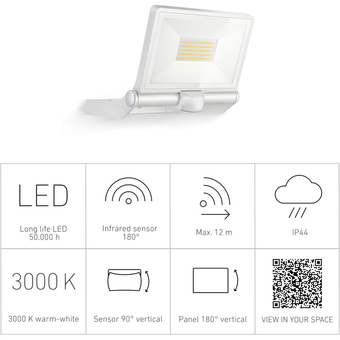 Світлодіодний прожектор Steinel XLED ONE XL 42,6 Вт з датчиком руху, 4200 лм, алюмінієвий, для вулиці, під'їзду, будинку та саду, білий