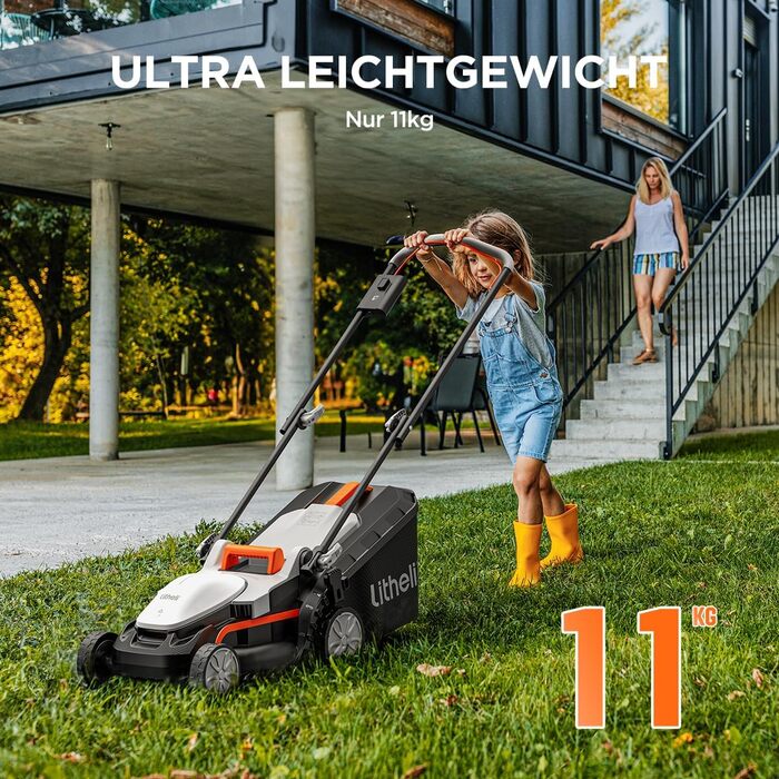 Акумуляторна газонокосарка Litheli 20В, 33 см, до 200 м², 30 л, 25-65 мм, з акумулятором 4,0 А·год