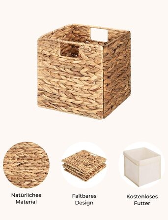 Набір з 2 плетених кошиків StorageWorks з водного гіацинта, 33x21x18 см, прямокутні кошики для зберігання з подвійною ручкою, натуральний колір, для полиць та подарунків
