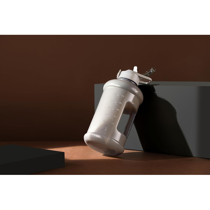 Пляшка для води H2O Capsule INSPO 2,5 л з мітками часу, соломинкою, ручкою та ремінцем, харчовий пластик, не протікає, мотиваційна, сіро-бежева
