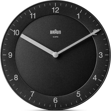 Настінний годинник Braun BC06B, аналоговий, кварцовий механізм, чорний, 20 см, класичний дизайн, тиха робота, легко читається циферблат