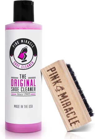 Засіб для чищення взуття Pink Miracle, 227 г – універсальний очисник для шкіри, текстилю, нубуку, кросівок, чобіт, сандалів, домашнього та автомобільного використання з щіткою