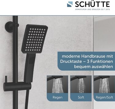 Душовий набір Schütte MALLORCA з великою тропічною лійкою, ручною душовою з 3 режимами, без змішувача, чорний матовий