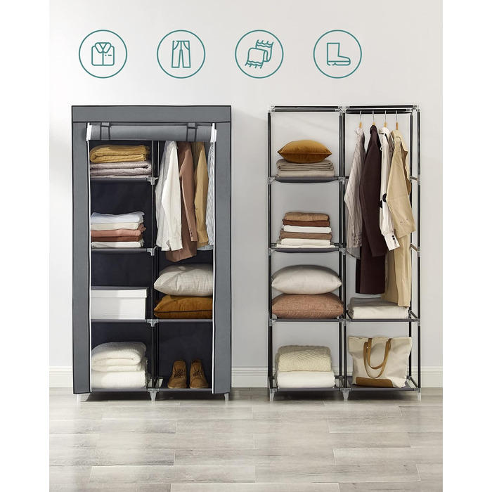 Тканинна шафа SONGMICS з 6 полицями, модульна, 88x45x168 см, сіра, для спальні та гардеробної
