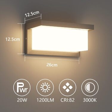Klighten LED вуличний настінний світильник IP65, водонепроникний, 3000K, прямокутний, для дому, тераси, саду, антрацит