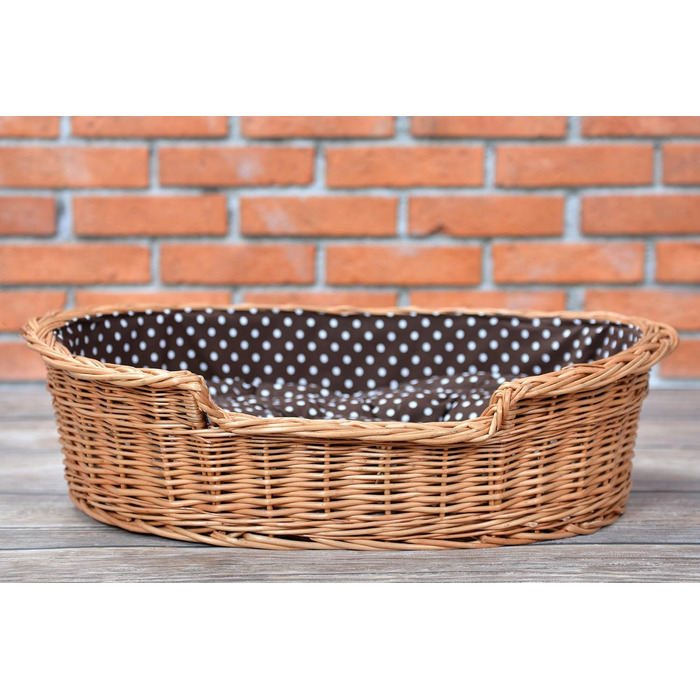 Плетений кошик для собак і котів з подушкою, натуральна лоза, 80x60x26 см, лежак для тварин