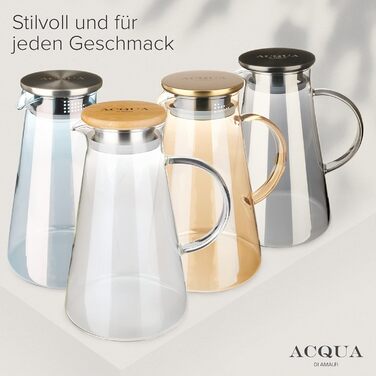 Скляний глечик ACQUA DI AMALFI 2 л з фруктовим вставкою, кришкою з нержавіючої сталі та бамбука, синій, герметичний, для води і чаю