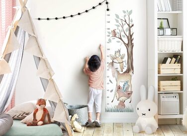 Дитяча настінна наклейка Little Deco - вимірювальна лінійка 150 см, лисиця та олень, лісові тварини, для хлопчиків і дівчаток, декор кімнати