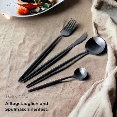 Набір столових приборів FORK YOU, 16 предметів, чорний матовий, нержавіюча сталь, для 4 осіб, придатний для посудомийної машини, подарунковий набір у коробці