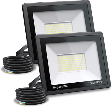 Комплект із 2 LED прожекторів 100W, 8140Лм, тепле біле світло 3000K, IP66, водонепроникні, для вулиці, двору, гаража, під'їзду, саду