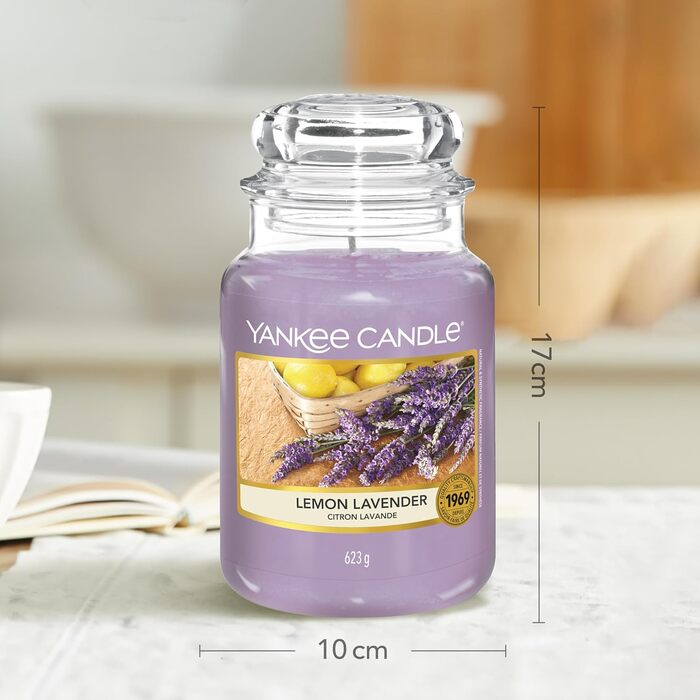 Ароматична свічка Yankee Candle у склі Lemon Lavender, велика, до 150 годин горіння, подарунок для жінок, ідеально на День матері