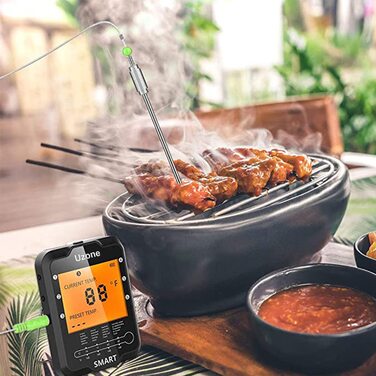 Бездротовий цифровий Bluetooth термометр для м'яса Uzone з 4 зондами, термометр для гриля, духовки та барбекю, з APP-керуванням та LCD підсвіткою, радіус дії 100 м