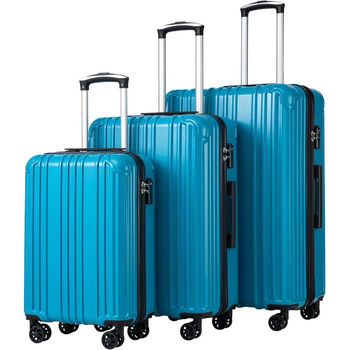 Валіза COOLIFE з жорстким корпусом, ручна поклажа, легкий PC+ABS, TSA-замок, 4 колеса, бірюзова, набір валіз для подорожей