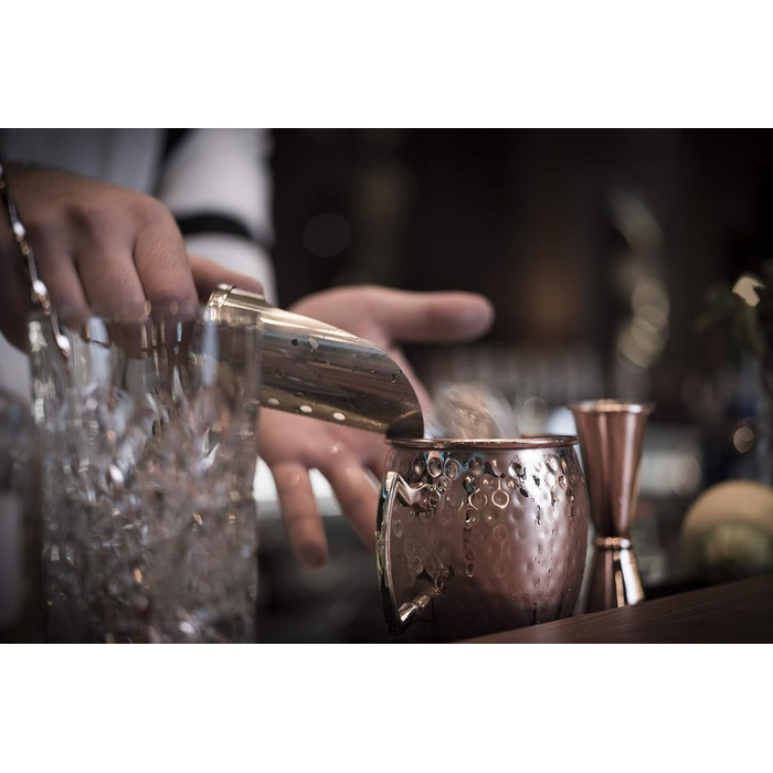 Набір для коктейлів Moscow Mule: 2 кухлі 500 мл, мірний стакан 5cl, барна ложка 27 см, чорна преса для лайму, харчова мідь, подарункова коробка