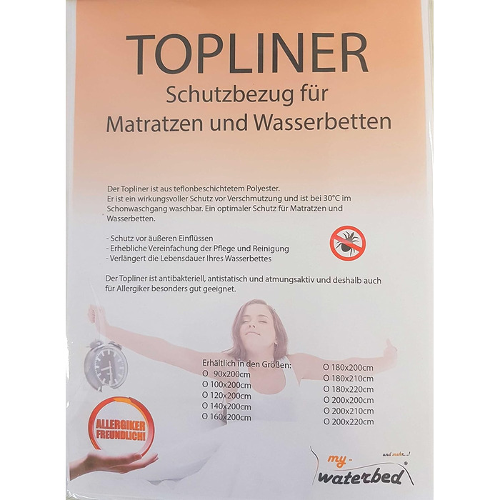 Чохол-протектор my-waterbed Topliner Capliner для водяного ліжка 180x220 см – захист від пилу, захисний наматрацник для матраців