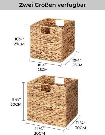 Набір з 2 плетених кошиків StorageWorks з водного гіацинта, 33x21x18 см, прямокутні кошики для зберігання з подвійною ручкою, натуральний колір, для полиць та подарунків