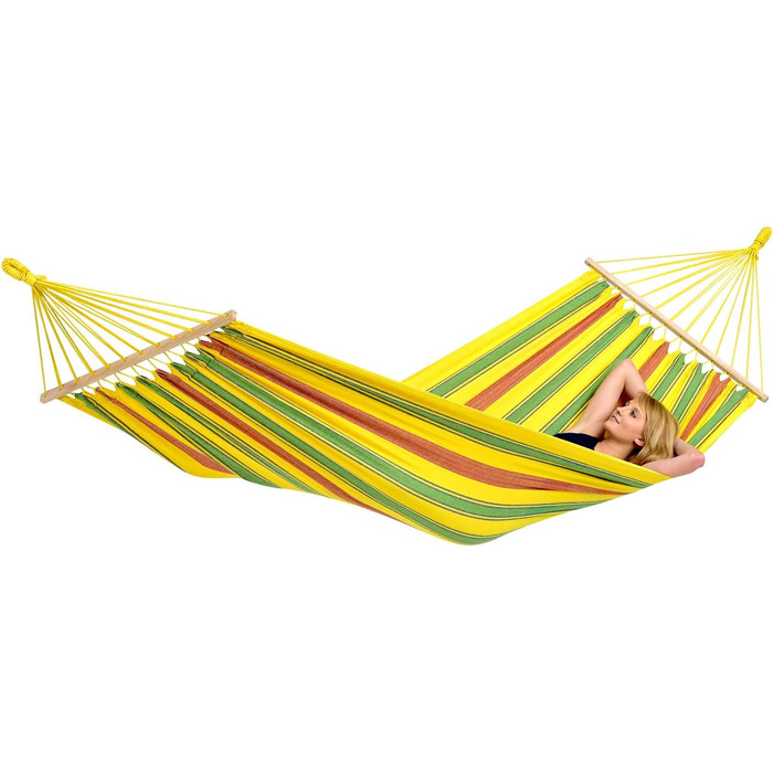 Гамак AMAZONAS Aruba Juniper, водостійкий, UV-захист, 210x80 см, до 180 кг, жовтий смугастий