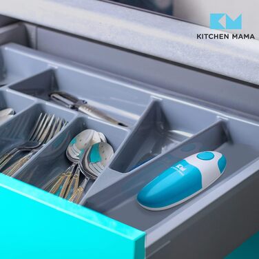 Автоматична електрична відкривачка для консервів Kitchen Mama, безпечна, з гладким краєм, харчова нержавійка, блакитна