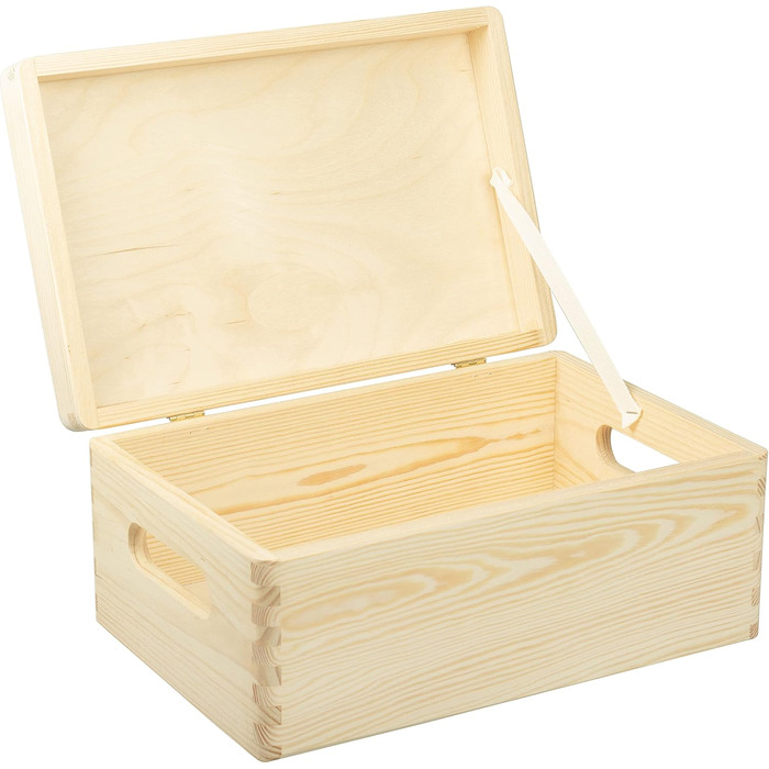 Велика дерев'яна скриня з кришкою та ручками 40x30x24 см, натуральна, FSC® – універсальна коробка для зберігання, подарункова упаковка, декор, іграшкова скриня, коробка для спогадів