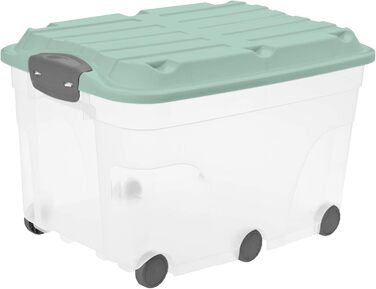 Пластиковий контейнер Rotho Roller 57 л з кришкою і колесами, прозорий/бірюзовий, набір 2 шт. для зберігання