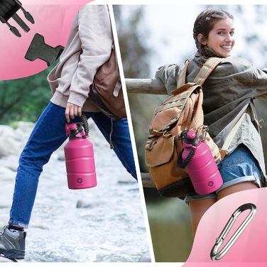 Термос-бутилка Fjbottle 1900 мл з нержавіючої сталі з магнітною кришкою, подвійними стінками, без BPA, підходить для газованої води, спортивна пляшка для фітнесу, університету, кемпінгу, на відкритому повітрі (магентовий колір)