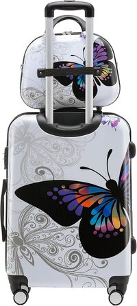 Набір валіз BEIBYE Butterfly 2060 з TSA-замком, 4 штуки: жорсткий пластиковий чемодан на колесах, ручна поклажа та б'ютікейс (XL 75 см + S б'ютікейс)