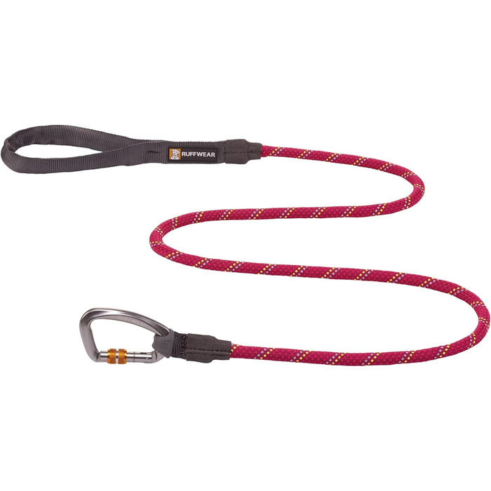 RUFFWEAR Knot-a-Leash — світловідбивний повідок для собак із мотузки, карабін, 1,5 м, 7 мм, чорний обсидіан, розмір S, рожевий гібіскус