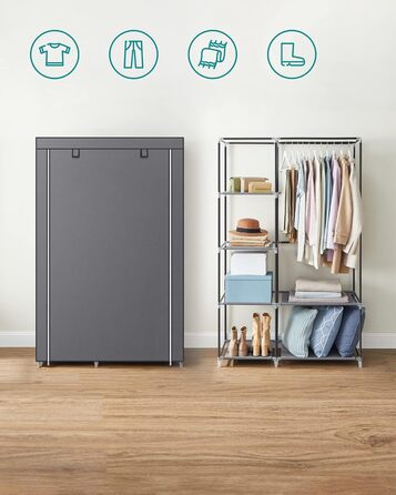 SONGMICS тканинна шафа для одягу з 6 полицями, модульна, сіра, 105x45x168 см – шафа для спальні та гардеробної
