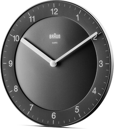 Настінний годинник Braun BC06B, аналоговий, кварцовий механізм, чорний, 20 см, класичний дизайн, тиха робота, легко читається циферблат