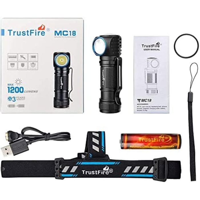 Лобовий ліхтар TrustFire MC18, 1200 люмен, LED, водонепроникний, з акумулятором, 5 режимів, для бігу та туризму