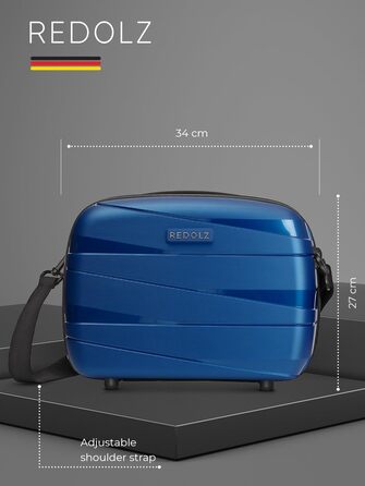 Жорсткий кабінний чемодан-тролей 40x20x55 см з легкого поліпропілену, 4 колеса, TSA-замок, синій металік, б'юті-кейс 34 см