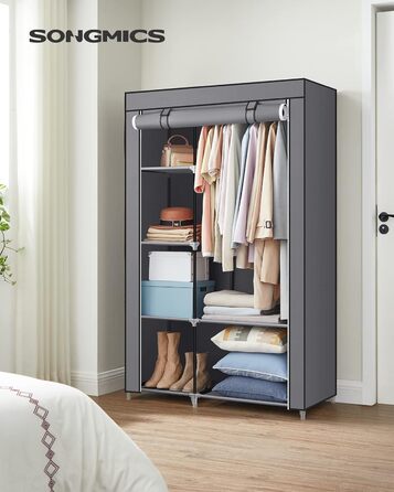 SONGMICS тканинна шафа для одягу з 6 полицями, модульна, сіра, 105x45x168 см – шафа для спальні та гардеробної