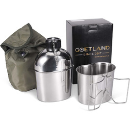 Польова фляга Goetland 1,2 л з нержавіючої сталі, з кухлем 0,6 л і нейлоновим чохлом, військова фляга для води та кемпінгу