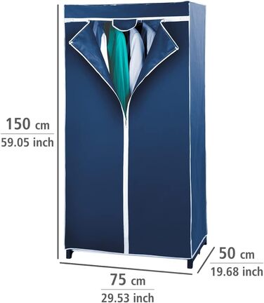 Тканинна шафа WENKO Air для зберігання одягу, дихаючий чохол, металевий каркас, легке складання, 75x150x50 см, синя