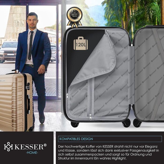 Валіза KESSER® 75 см 120 л, жорсткий ABS, з вагами та биркою, 4 колеса, телескопічна ручка, кодовий замок, шампань
