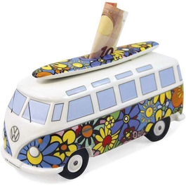 Скарбничка BRISA VW у формі свині з серфбордом, дизайн автобуса Volkswagen T1 Samba, Flower Power, кольорова