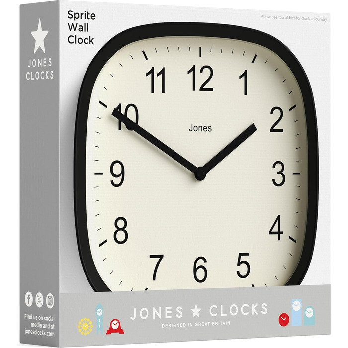 Квадратний ретро настінний годинник JONES CLOCKS Sprite, м'ятний, акрил, 25x25 см