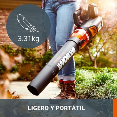 Акумуляторний повітродув WORX WG584E.9 40В, безщітковий двигун, турбінна технологія, 145 км/год, 12 м³/хв, легкий, без акумулятора та зарядки, сумісний з PowerShare