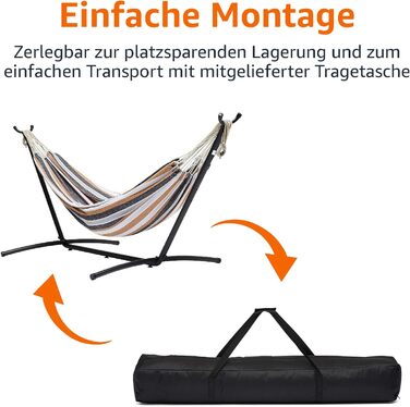 Гамак Amazon Basics з каркасом, тканинний, 117x300x100 см, різнокольоровий