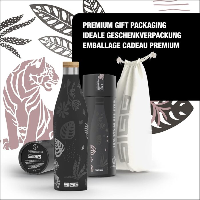 Термос-бутилка SIGG Meridian 0,5 л, нержавіюча сталь 18/8, бамбукова кришка, герметична, BPA-free, для води, Sumatra Tiger