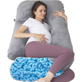 Подушка для вагітних TaiBest U-подібна, з подрібненого Memory Foam, для сну, підтримка живота, сіра