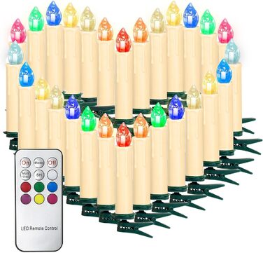 SunJas 40 шт. різнокольорові бездротові LED свічки для ялинки, RGB гірлянда з пультом і таймером, новорічна ілюмінація