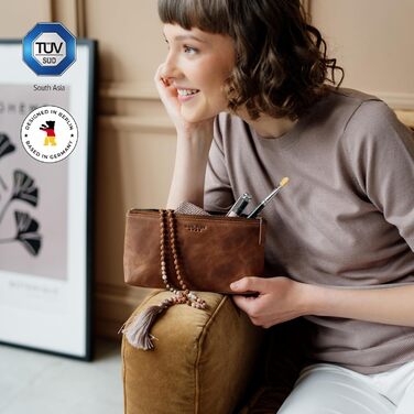 Преміальна косметичка Berliner Bags Anna зі шкіри, маленька жіноча та дівоча косметичка, розмір S, колір кемел