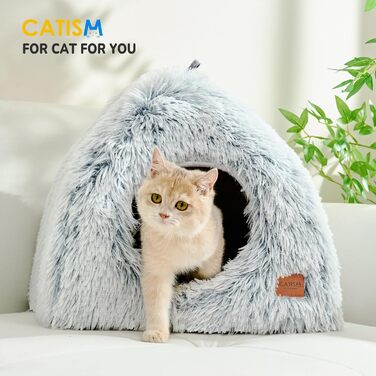 Котяча хатинка-будиночок 40x40 см, складаний, м'який лежак для котів і кошенят, знімна подушка, сірий, зручний, праний