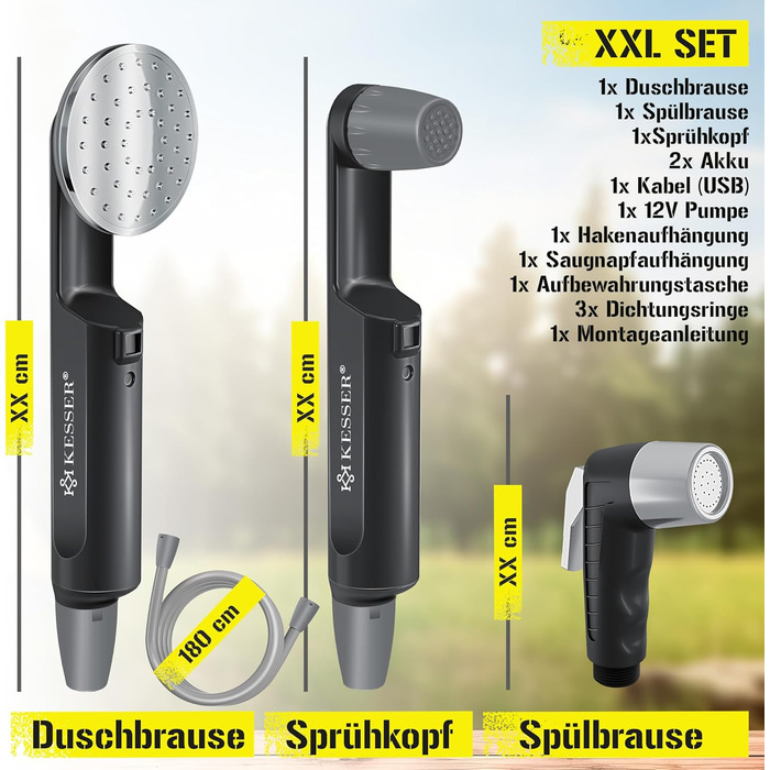 Портативний душ KESSER® з акумулятором, USB зарядка, 12В помпа, для кемпінгу, авто, саду, домашніх тварин, з сумкою